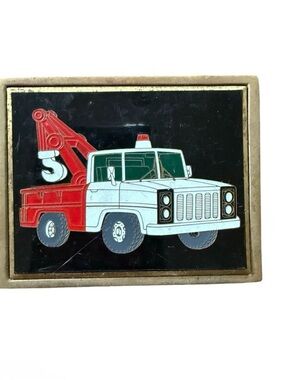 Vintage Solid Brass Tow Truck Belt Buckle Workwear Industrial Collectible